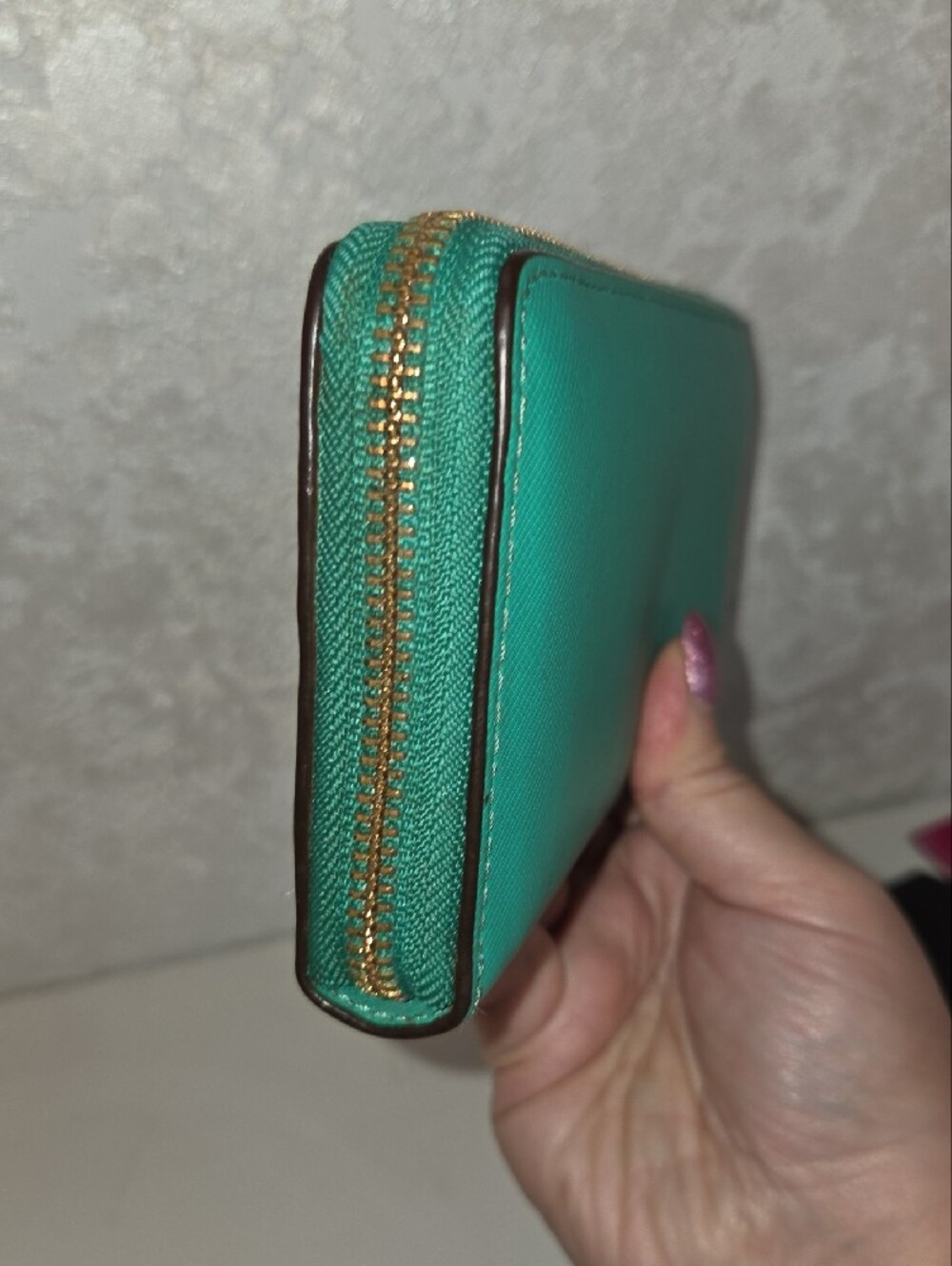 Coach Teal Green Zip-Around Leather Wallet - Picture 5 of 13